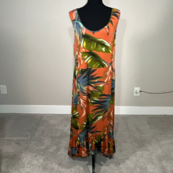 Soft Surroundings Maxi Dress Knit Ruffle Hem Fabiana Tropical  Hi-Low Sleeveless - Picture 3 of 13